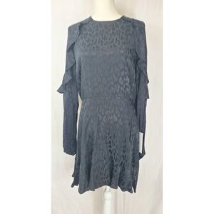 Jay Godfrey Black Cheetah Print Ruffle Cutout Long Sleeve Dress Sz 12 NWT